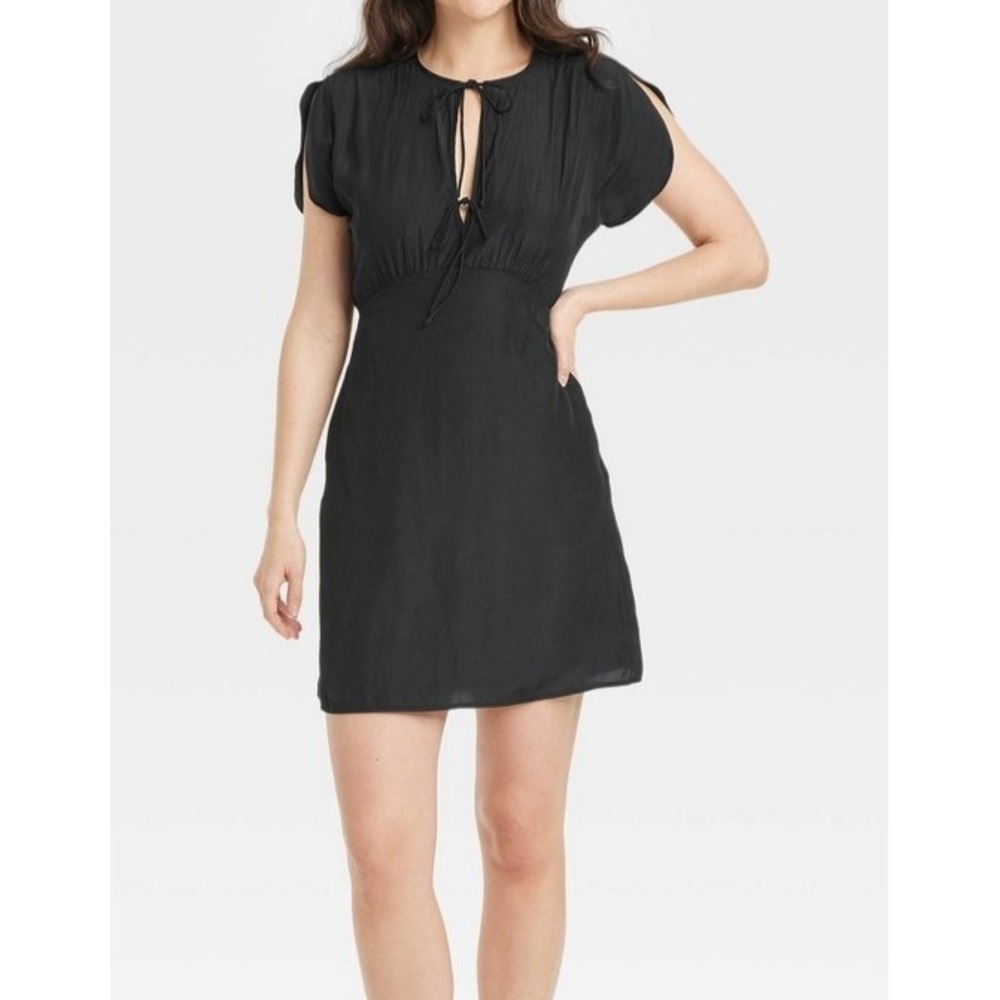 Universal Thread Women's Tie Front Flutter Short Sleeve Mini A Line Dress S
